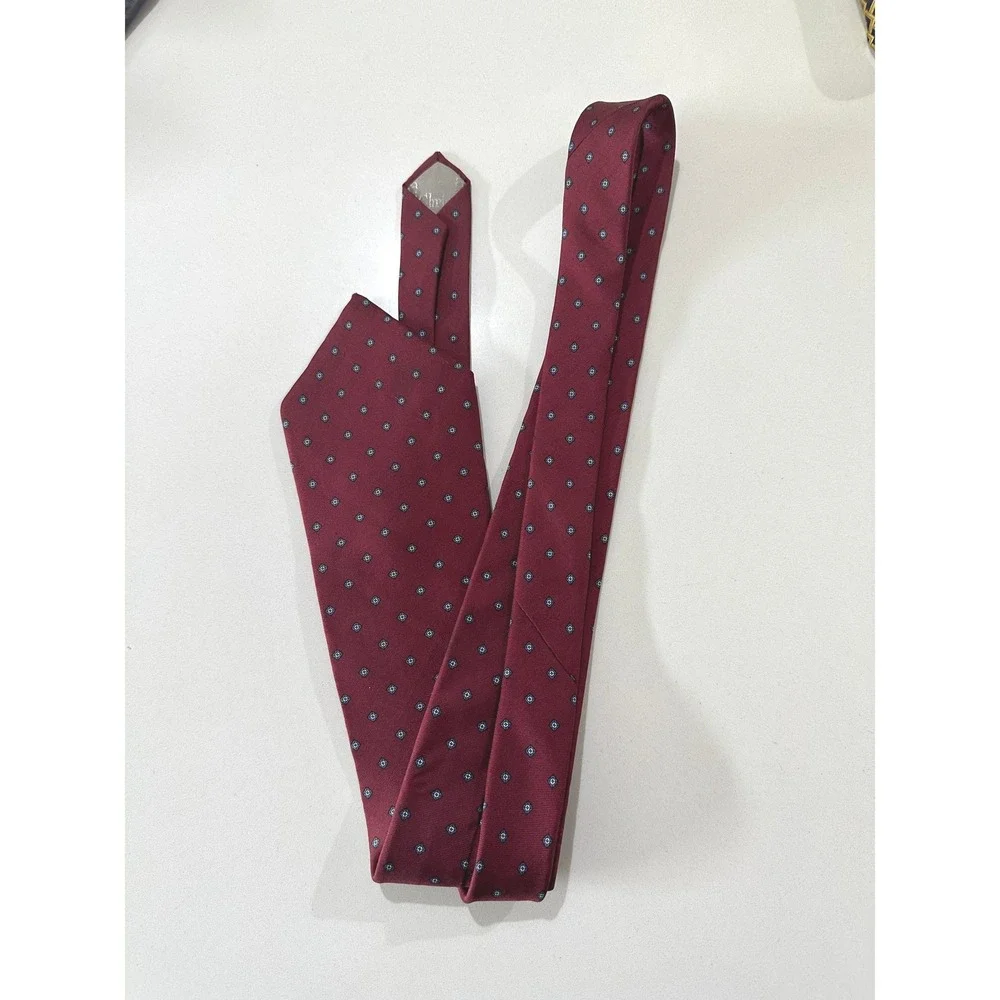 Christian Dior Silk Tie Burgundy Red Geometric Medallion‎ Pattern Made in USA